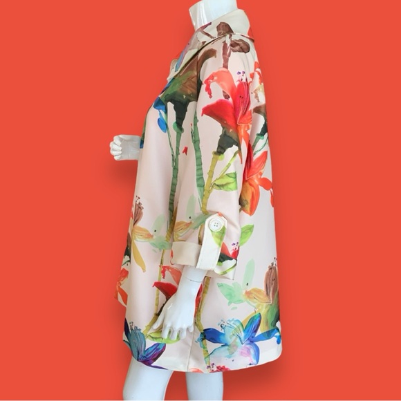 OLI & SOPHIA OFF WHITE SUMMER SPRING DRESSY COAT BRIGHT FLORAL PRINT. WOMEN XL - Picture 3 of 8